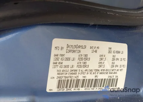 2007 Chrysler Pacifica Limited z USA, uszkodzony, nr VIN 2A8GF78X07R211425